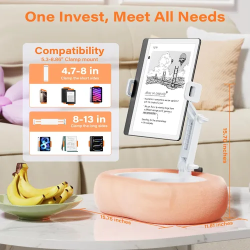 Miniatura 6 de Soporte de almohada para tableta Kindle con bandejas desmontables para iPad Tablet soporte para cama de 4 a 13 pulgadas teléfono/Kindle con funda