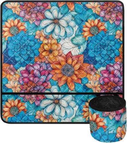 Miniatura 9 de Tapete para máquina de coser de teñido anudado con bolsillos, impermeable, organizador para máquina de coser para reducir el ruido, tapete protector
