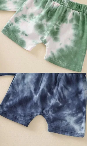 Miniatura 6 de Conjunto de 4 piezas para bebé y niño, ropa de verano con teñido anudado y pantalón corto