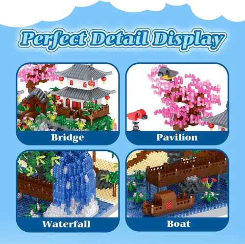 Miniatura 2 de Juego de construcción de árbol de cerezo en flor, bloques de arquitectura china, juego de casa Sakura japonesa, juego de bonsái para adultos, regalo