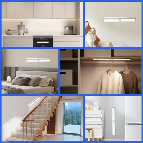 Miniatura 7 de Paquete de 6 luces LED con sensor de movimiento, iluminación inalámbrica para debajo del gabinete, luces LED con sensor de movimiento, barra de luz