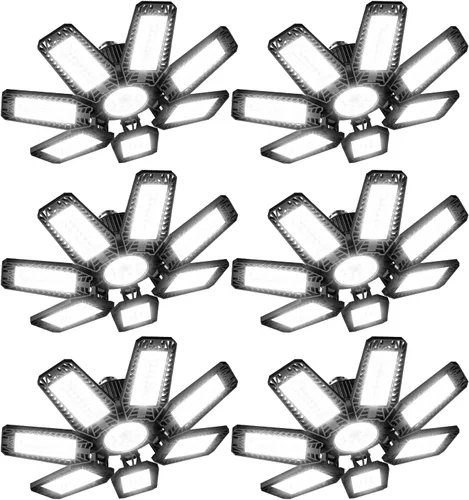 Miniatura 8 de Luz LED de garaje de 200W 20000LM 6500K, luces de techo de garaje con 7+1 paneles ajustables, luces de tienda con rosca E26 E27 para taller, sala