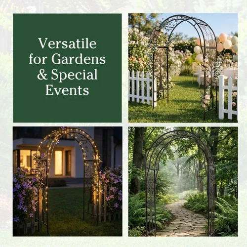 Miniatura 8 de Plow & Hearth Arco de metal para jardín al aire libre Árbol de la vida 83 pulgadas de alto Negro Celosía de acero para plantas y enredaderas