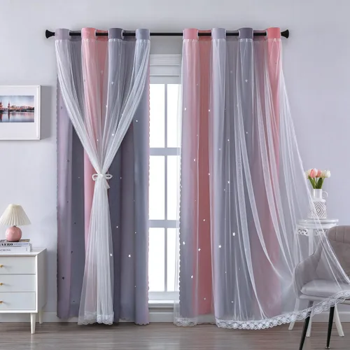 Miniatura 25 de XiDi Cortinas opacas con estrellas para habitaciones de niños, cortinas verdes para ventana de dormitorio de niños, azul y gris, 52 pulgadas de Azul
