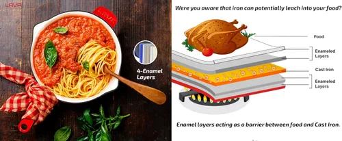 Miniatura 5 de Lava Cast Iron Sartén para lasaña, tres capas de hierro fundido esmaltado, bandeja para hornear con soporte de servicio, plato rectangular apto