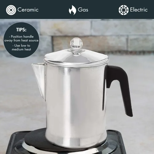 Miniatura 3 de Primula Today Cafetera de aluminio para percolación en la estufa, duradera, para preparar café en la estufa, 9 tazas, plateado
