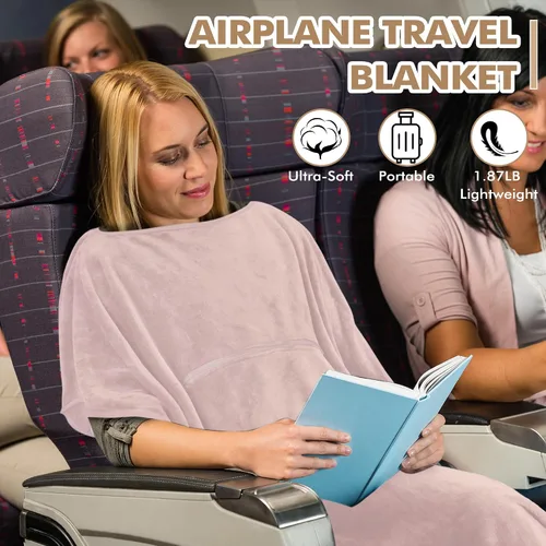 Miniatura 8 de Tirrinia Manta de viaje para avión, oficina, Poncho 4 en 1, manta portátil de forro polar acogedora de primera calidad con bolsa incorporada