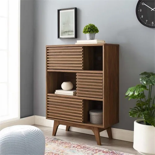 Miniatura 2 de Modway Render Soporte de Gabinete de Almacenamiento y Exhibición de Tres Niveles, Nogal