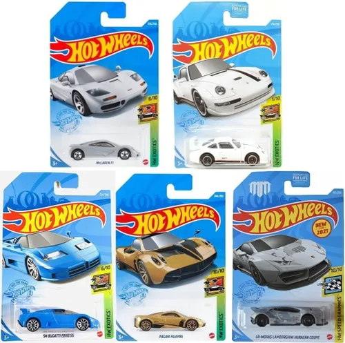 Hot Wheels Super Car Exotics Madness - Juego de 5 unidades de fundición aleatoria con varios Lambos, Lotus, Porsches, Mclarens, Paganis y más