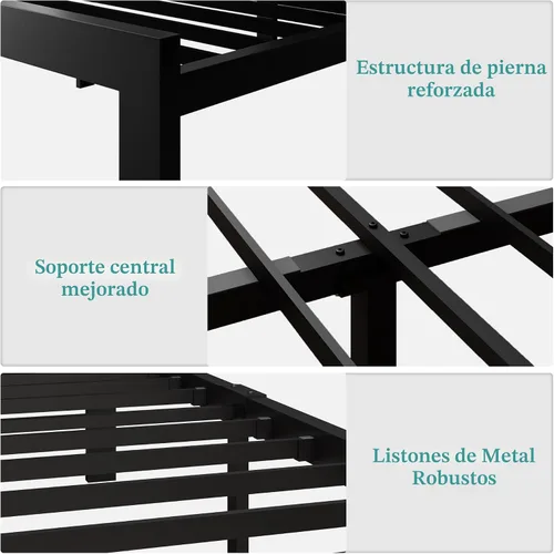 Miniatura 6 de iPormis Marco de cama de metal tamaño Queen, plataforma de piel sintética con cabecera capitoné con botones, espacio debajo de la cama de 12 Negro