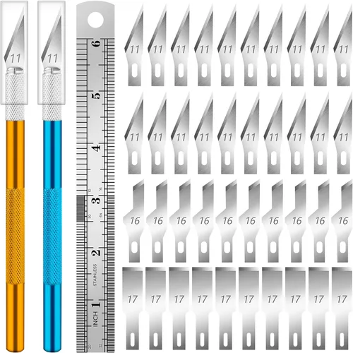 Miniatura 10 de DIYSELF Juego de cuchillos Exacto de 16 piezas, cuchillo de manualidades y kit de cuchillos de pasatiempo, cuchillo de precisión con estuche