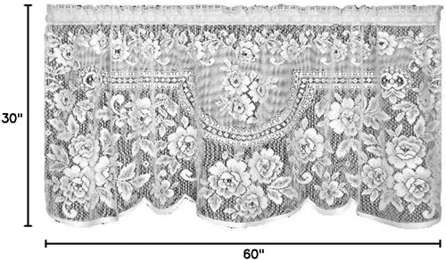 Heritage Lace, Rosa victoriana blanca de 60 x 30 pulgadas, 60 pulgadas de ancho por 30 pulgadas de caída