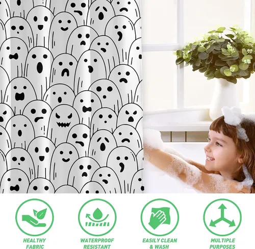 Miniatura 6 de Cortina de ducha de fantasma, tela impermeable con ganchos, 72 x 72 pulgadas, perfecta para decoración de baño de Halloween Cortina de ducha