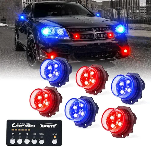 Miniatura 22 de Xprite Kit de luces estroboscópicas LED ámbar ocultas, 20 patrones intermitentes con panel de control, faros, luces traseras, luces antiniebla