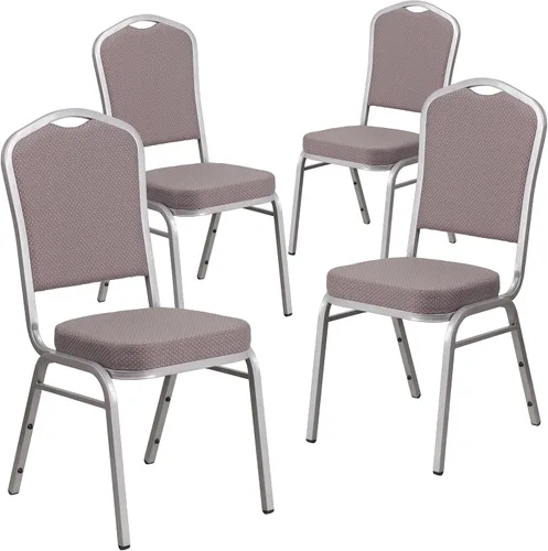 Miniatura 75 de Flash Furniture HERCULES Series - Silla apilable para banquetes con respaldo de corona en tela negra con estampado, marco de vena plateada Tela