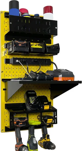Miniatura 11 de Wall Control Kit organizador de almacenamiento de herramientas eléctricas, soporte para taladro inalámbrico, estación de carga, 16 x 32 pulgadas