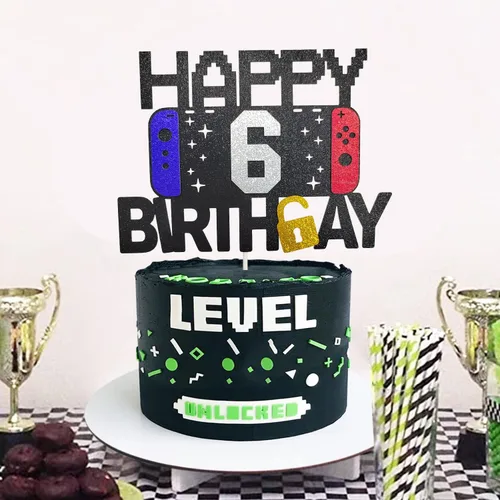 Miniatura 2 de Decoración de pastel de videojuegos de feliz 6º cumpleaños para niños y niñas de 6 años, decoración de fiesta de cumpleaños de nivel 6