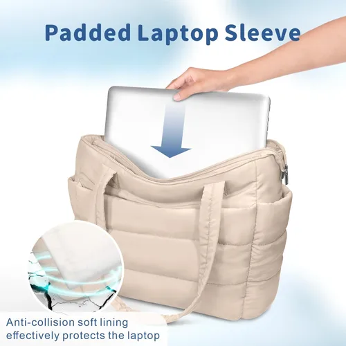 Miniatura 6 de TOPDesign Bolsa Tote Acolchada para Mujer, Bolso de Mano Ligero Inflado con Compartimentos, Bolsa de Hombro Acolchada para Trabajo, Viajes, Gimnasio