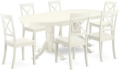 Miniatura 2 de East West Furniture VABO7-LWH-W - Juego de comedor de 7 piezas compuesto por una mesa de comedor ovalada con hojas de mariposa y 6 sillas de asiento
