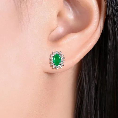 Miniatura 22 de Rylos Aretes tipo dormilona de plata de ley 925, ovalados y diamantes de 0.236 x 0.157 pulgadas, exquisitas joyas de piedra