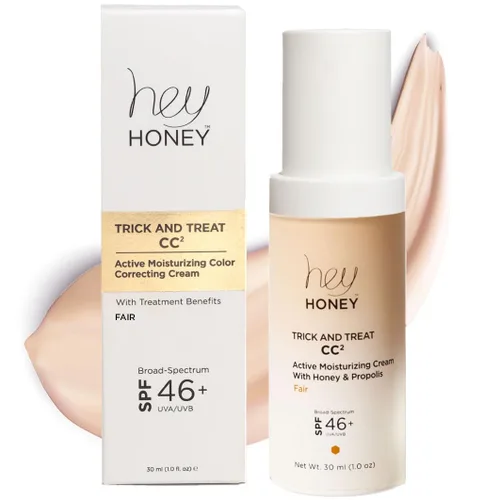 Hey Honey Trick and Treat CC² Cream SPF 46 | Crema hidratante activa correctora de color con miel y propóleos | La mejor cobertura para rosácea,