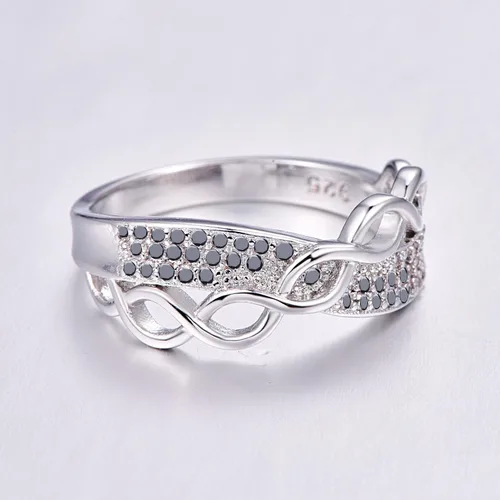 Miniatura 100 de Narica Anillo de 21 piedras chapadas en plata, apilables, corte redondo, zafiro azul, circonita cúbica, relleno de circonita cúbica, halo