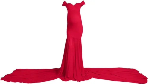 Miniatura 6 de Vestido de maternidad con hombros descubiertos y cuello en V para mujer, vestido largo de gasa con cuello en V y ajuste elegante, para fotografía