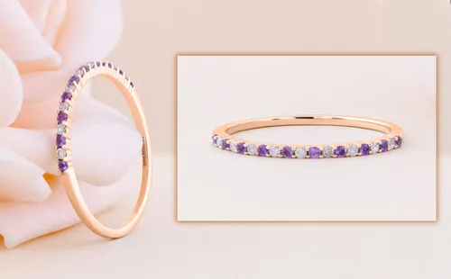 Miniatura 3 de Dazzlingrock Collection Anillo apilable redondo de oro de 10 quilates con amatista y diamante blanco para mujer