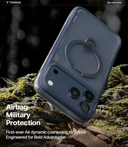 Miniatura 3 de TORRAS Ostand Q3 Air - Funda para iPhone 17 Pro Max con soporte magnético de 360°, compatible con MagSafe, prueba de caídas de grado militar, botón