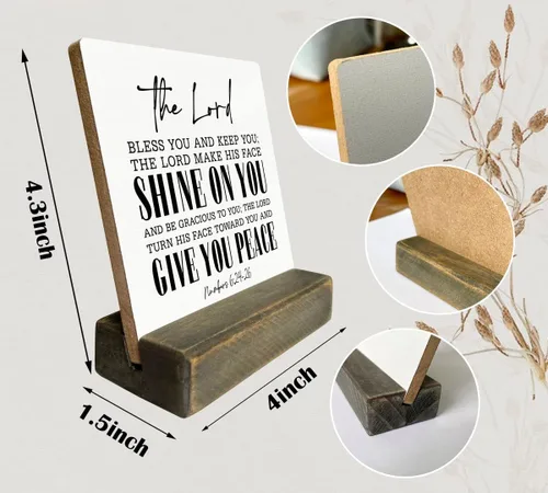 Miniatura 2 de Placa de Madera con Cita Cristiana - Números 6:24-26 - Que el Señor te Bendiga y te Mantenga, Soporte de Madera, Versículo de la Biblia como Regalo