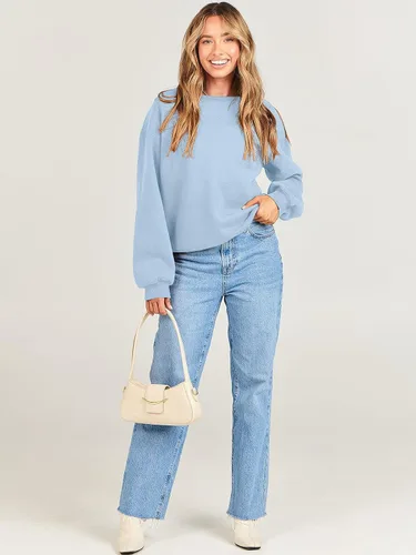 Miniatura 9 de ANRABESS Sudadera de manga larga para mujer, casual, cuello redondo, ajuste holgado, sudadera con capucha de forro polar para otoño
