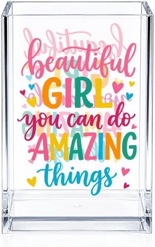 Beautiful Girl You Can Do Amazing Things - Soporte para lápiz cosmético de acrílico, accesorios de tocador, organizador de maquillaje para hija y