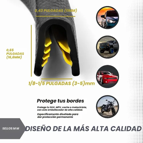 Miniatura 2 de Goma protectora con bordes en forma de U de color negro, 0.656 pulgadas de alto, x 0.039 pulgadas, rango de agarre de 0.178 pulgadas, negro