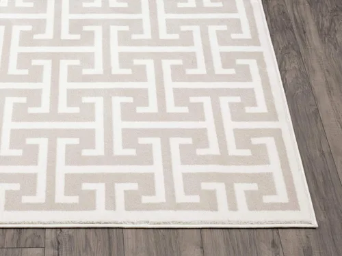 Miniatura 6 de Abani Arto Collection - Alfombra contemporánea con diseño moderno de clave griega 3D, color beige y blanco, diseño geométrico meandro de 7 pies 9