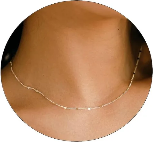 CAROVO Gargantilla para mujer, delicado collar chapado en oro de 14 quilates, con lentejuelas y puntos brillantes, caja de clip satélite, collares