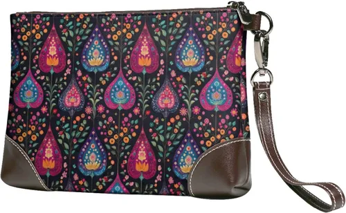Monederos pequeños de mano para mujer, diseño vintage de moda, con estampado A de cuero, con correa para la muñeca