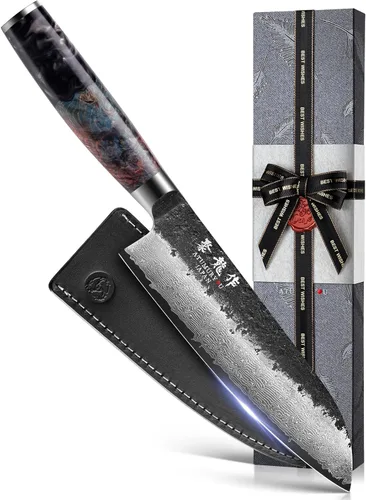 Miniatura 11 de Cuchillo de chef japonés Kiritsuke de 8.27 pulgadas con núcleo VG10, cuchillo profesional de Damasco forjado a mano de 67 capas con mango