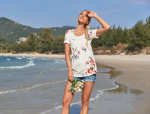Miniatura 6 de CATHY Blusa cómoda de verano para mujer, manga corta, holgada, para usar con leggings