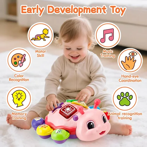 Miniatura 6 de AUUGUU Juguetes musicales para bebés, juguetes musicales iluminados para el desarrollo del tiempo boca abajo, juguete para gatear para niños de 6