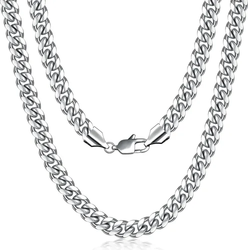 Fiusem Cadena de eslabones cubanos en tono plateado para hombres, collares de cadena de acero inoxidable para hombres y mujeres, ancho 4560.315 in