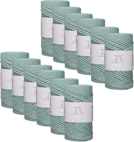 Miniatura 68 de Makromecity, Cordón de algodón para macramé de 1/8 pulgadas x 100 yardas (300 pies) Hilo de algodón verde crepé de 3 mm de un solo hilo para arte