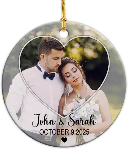 Miniatura 26 de Adorno de cerámica personalizable con texto en inglés «Our First Christmas Together As Mr and Mrs 2024», adorno personalizado para parejas recién