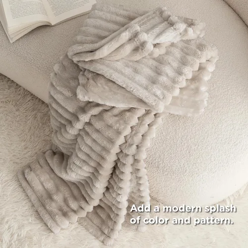 Miniatura 7 de Bedsure Tamaño de la manta de forro polar (gris oscuro y beige)
