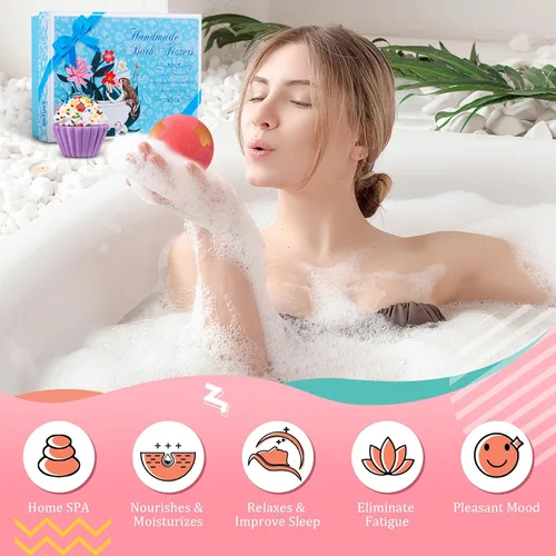 Miniatura 4 de STNTUS INNOVATIONS Bombas de baño, set de regalo de 7 bombas de baño naturales, bombas de baño de burbujas para mujeres y niños, manteca de karité