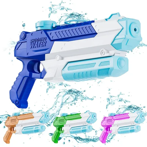 WOLKEK Pistolas de agua para niños y adultos, paquete de 4 pistolas de chorro de alta capacidad de 400 CC de largo alcance, juguetes de piscina,