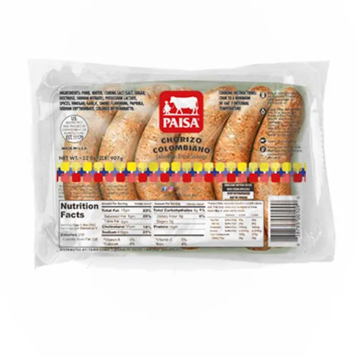 Paisa Salchicha de chorizo estilo colombiano 100% carne natural, alta en proteínas, baja en carbohidratos, keto, sin gluten (paquete de 4)