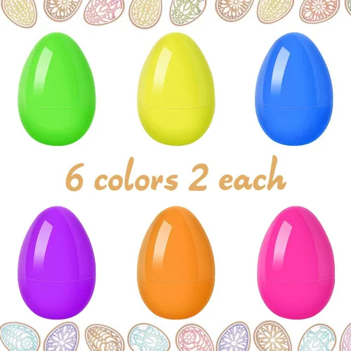 Miniatura 2 de LUKBERA Huevos de Pascua brillantes de plástico jumbo, 12 unidades, 6 pulgadas, rellenables, varios colores sólidos, huevos sorpresa vacíos