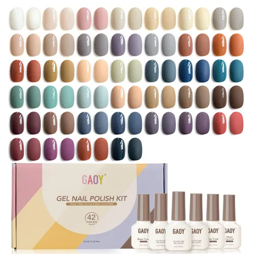Miniatura 19 de GAOY - Juego de 42 esmaltes de uñas de gel, colores pastel, primavera, verano, rosa, verde, con capa superior brillante y mate y capa base