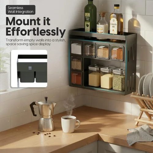 Miniatura 3 de Organizador de especias para gabinete: solución de almacenamiento para ahorrar espacio en la cocina, soporte de pared o organizador de encimera