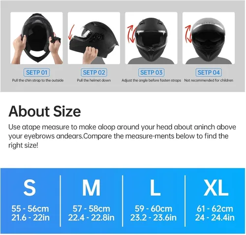 Miniatura 7 de CUTEY Casco de motocicleta de cara completa, certificado DOT, ligero, doble visera, ventilado, para adultos, hombres y mujeres